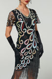 Vintage Sequin Fringe Great Gatsby 1920s Flapper Dress