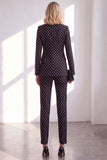 Black Polka Dots Pantsuits Peak Lapel Women Wedding Suits with Bow
