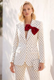 Black Polka Dots Pantsuits Peak Lapel Women Wedding Suits with Bow