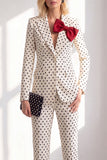 Black Polka Dots Pantsuits Peak Lapel Women Wedding Suits with Bow