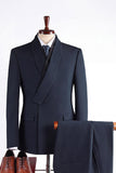 2 Piece Navy Shawl Lapel One Button Men's Prom Suits