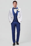3 Piece Shawl Lapel Blue One Button Men's Wedding Suits