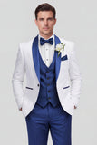 3 Piece Shawl Lapel Blue One Button Men's Wedding Suits