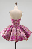 Red A-Line Floral Jacquard Corset Bubble Hem Short Homecoming Dress