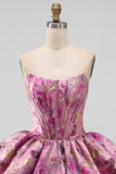 Red A-Line Floral Jacquard Corset Bubble Hem Short Homecoming Dress