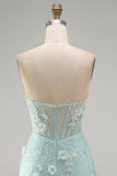 Strapless Tight Lace Pearls Sheer 3D Floral Corset Short Homecoming Dress