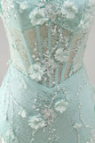 Strapless Tight Lace Pearls Sheer 3D Floral Corset Short Homecoming Dress