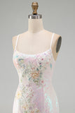Sparkly Pink Bodycon Sequins Floral Short Homecoming Dress with Beading