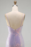 Sparkly Lilac Bodycon Cowl Neck Sequins Short Homecoming Dress
