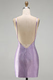 Lilac Backless Short Beaded Tight Homecoming Dress with Criss-Cross Slit