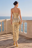 Sparkly Burgundy Sequins Sheath Spaghetti Straps Midi Dress