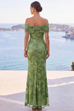 Golden Sequins Off the Shoulder Floral Embroidery Mermaid Maxi Dress