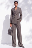 Brown Peak Lapel Pinstripe Double‑Breasted Women Suits with Pockets