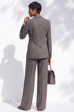 Brown Peak Lapel Pinstripe Double‑Breasted Women Suits with Pockets