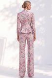 Pink Printed Peak Lapel 2 Piece Peplum 3/4 Sleeves Single Breasted Women Suits
