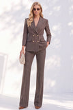 Brown 2 Piece Peak Lapel Double Breasted Women Suits with Pockets