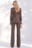 Brown 2 Piece Peak Lapel Double Breasted Women Suits with Pockets