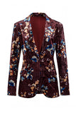 Rust Printed Velvet Single‑Breasted Peak Lapel Women Suits with Pockets