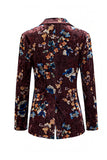 Rust Printed Velvet Single‑Breasted Peak Lapel Women Suits with Pockets