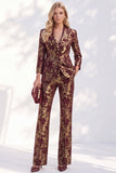 Rust Printed 2 Piece Single Breasted Women Suits with Pockets