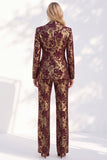 Rust Printed 2 Piece Single Breasted Women Suits with Pockets