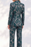 Dark Green Printed Notched Lapel Single‑Breasted Women Suits