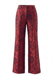Dark Red Floral Jacquard Double‑Breasted Peak Lapel Long Women Suits