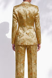 Golden Jacquard Peak Lapel Double Breasted Women Suits