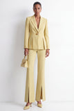 Yellow 2 Piece Peak Lapel Pleated Long Women Suits with Side Slit