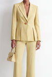 Yellow 2 Piece Peak Lapel Pleated Long Women Suits with Side Slit
