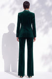 Dark Green Velvet Peak Lapel Double Breasted Women Suits