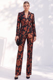Black Jacquard Fitted 2 Piece Double Breasted Women Suits