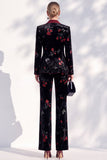 Black Red Flower Velvet Peak Lapel Long Women Suits