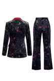 Black Red Flower Peak Lapel Velvet Long Women Suits