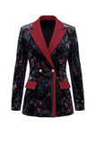 Black Red Flower Peak Lapel Velvet Long Women Suits