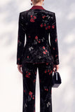 Black Red Flower Velvet Peak Lapel Long Women Suits