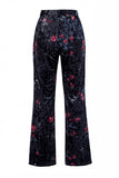 Black Red Flower Peak Lapel Velvet Long Women Suits