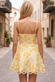 Yellow A-Line Embroidery Pearl Short Homecoming Dress with 3D Floral Appliques