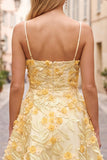 Yellow A-Line Embroidery Pearl Short Homecoming Dress with 3D Floral Appliques