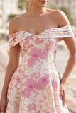 Pink Off the Shoulder Floral A-Line Short Cocktail Dress