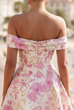 Pink Off the Shoulder Floral A-Line Short Cocktail Dress