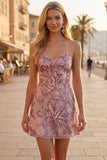 Blush Sequins A-Line Floral Strapless Short Homecoming Dress