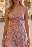 Blush Sequins A-Line Floral Strapless Short Homecoming Dress
