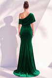 Burgundy Mermaid Ruched One Shoulder Asymmetrical Long Formal Dress