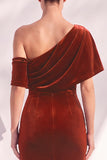 Burgundy Mermaid Ruched One Shoulder Asymmetrical Long Formal Dress