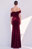 Burgundy Off The Shoulder Velvet Ruched Mermaid Formal Dress