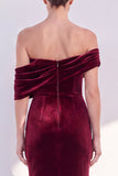 Burgundy Off The Shoulder Velvet Ruched Mermaid Formal Dress