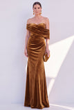 Burgundy Off The Shoulder Velvet Ruched Mermaid Formal Dress