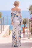 Pink Red Flower Strapless Sheath Floral Ruched Formal Dress with Slit