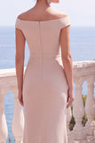 Champagne Sequins Mermaid Cap Sleeves Long Formal Dress with Slit